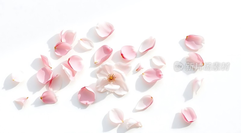 粉色花瓣飘落白色花朵绽放