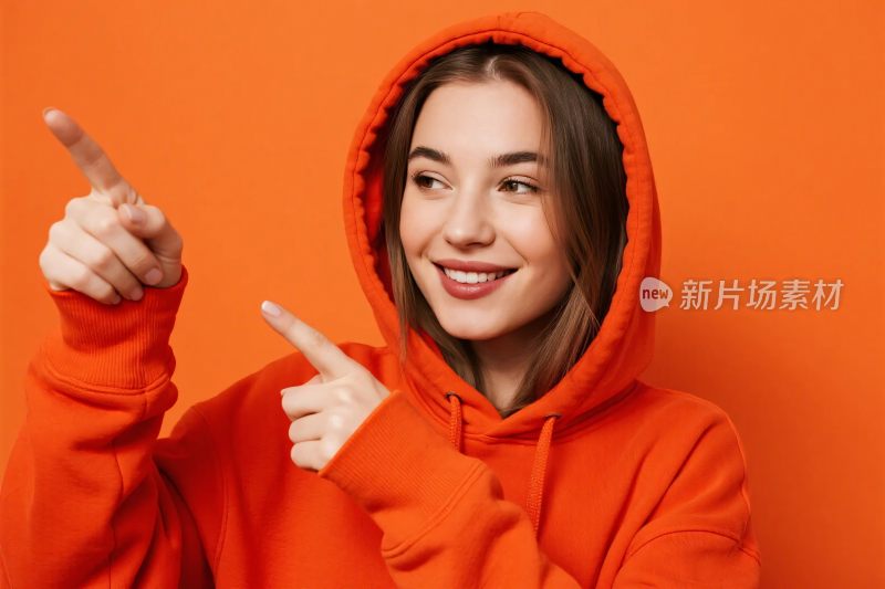 橙色连帽衫人物指向动作