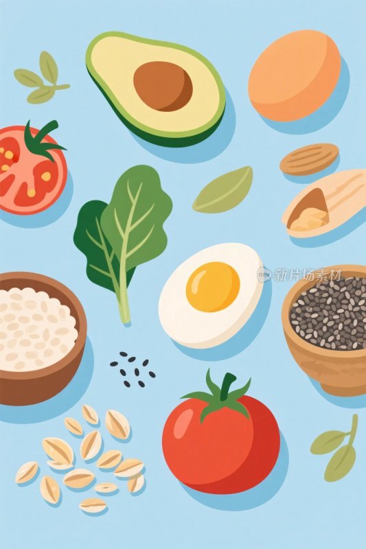 多种健康食材插画展示