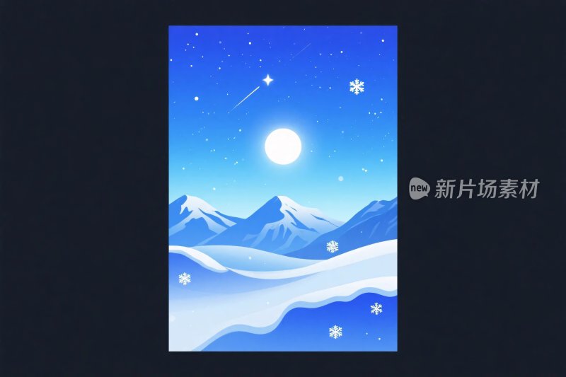 冬季雪山星空插画
