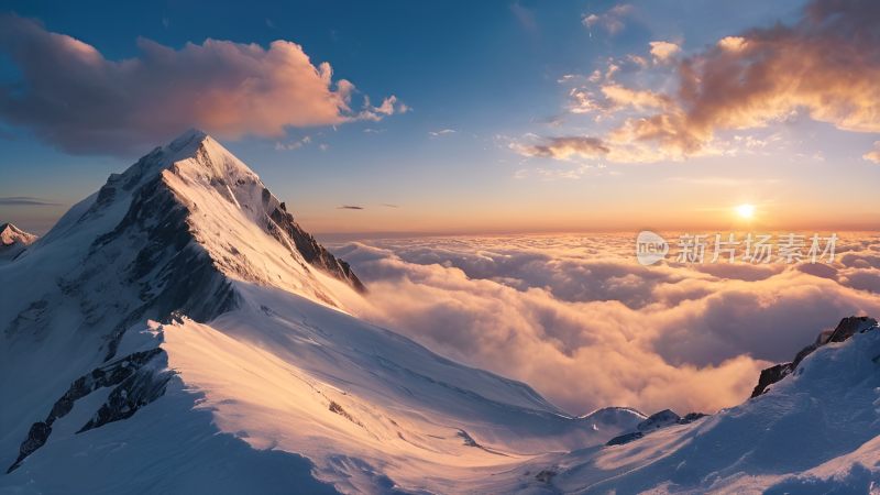 雪山 云海 日落