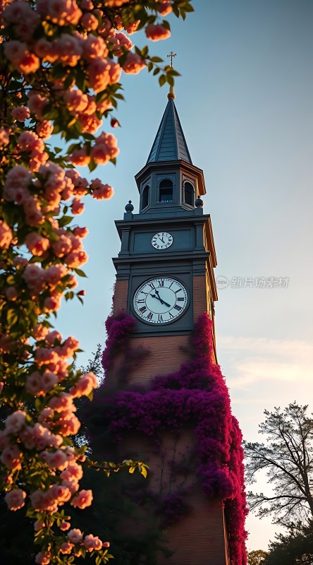 钟楼映花影紫藤绕古塔
