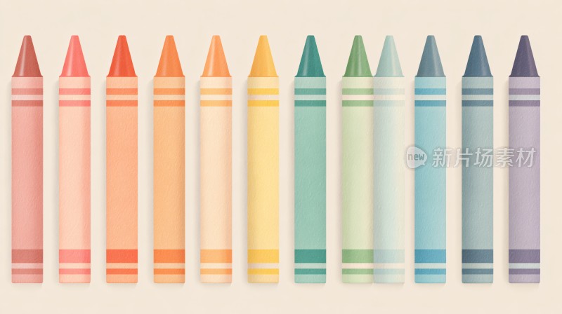 一排彩色蜡笔插画
