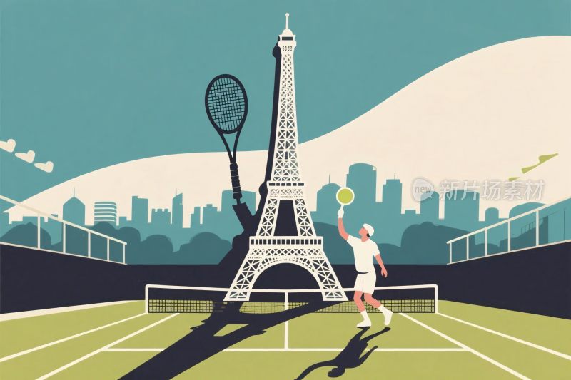 埃菲尔铁塔旁网球插画