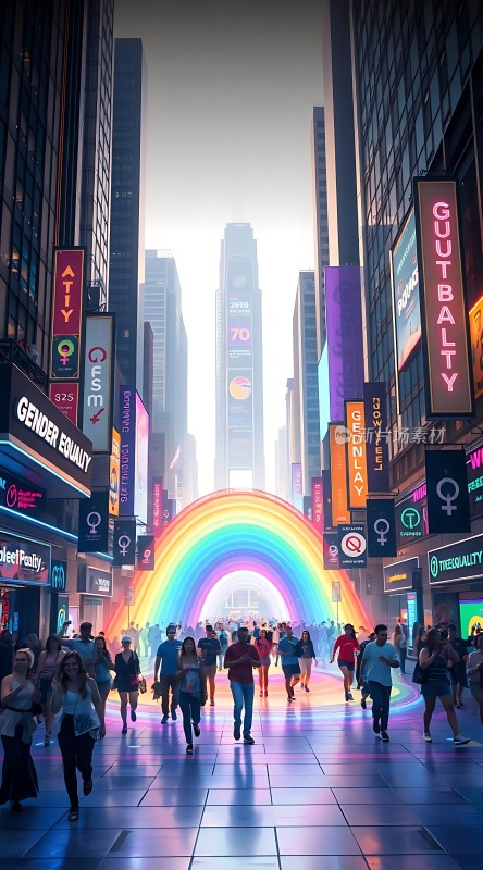 彩虹下的繁华都市性别平等的街头景象