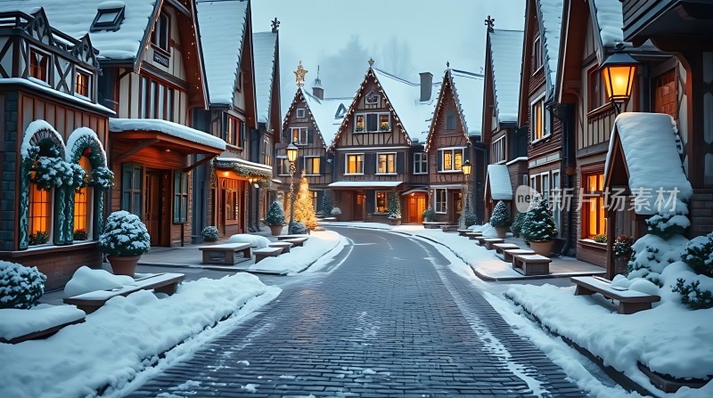 雪夜小镇温馨宁静