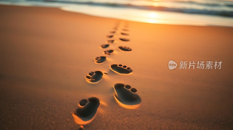 沙滩上的脚印夕阳下的漫步之旅