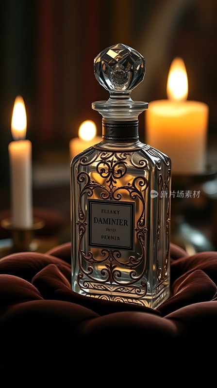 古董香水瓶与蜡烛的浪漫光影