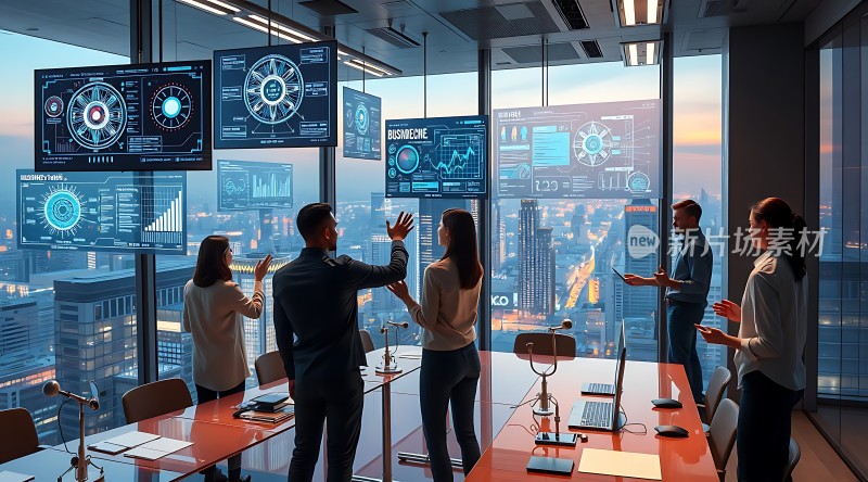 智能会议室里的商务会议