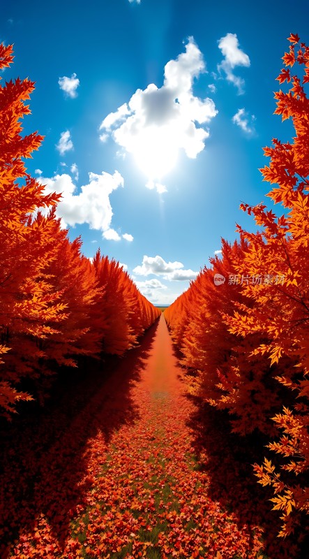 秋日暖阳下的红叶小径
