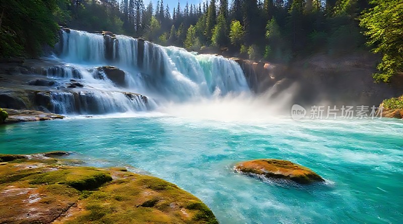 碧波荡漾瀑布飞流直下