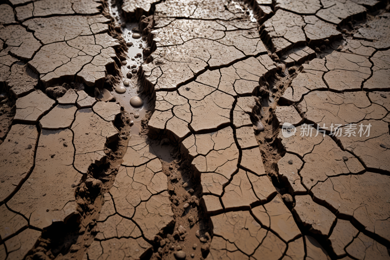 破裂的地面一滩水特写高清图片