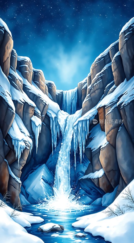 冰封瀑布夜空星河