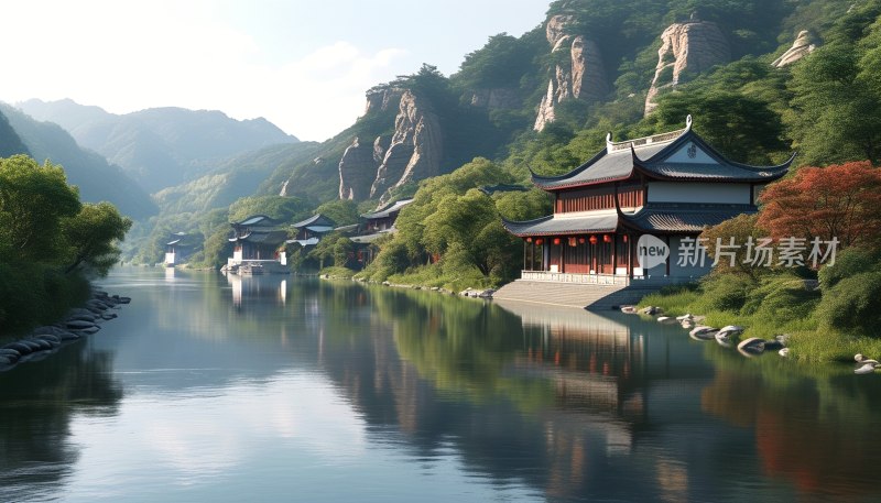 中式山谷静河景