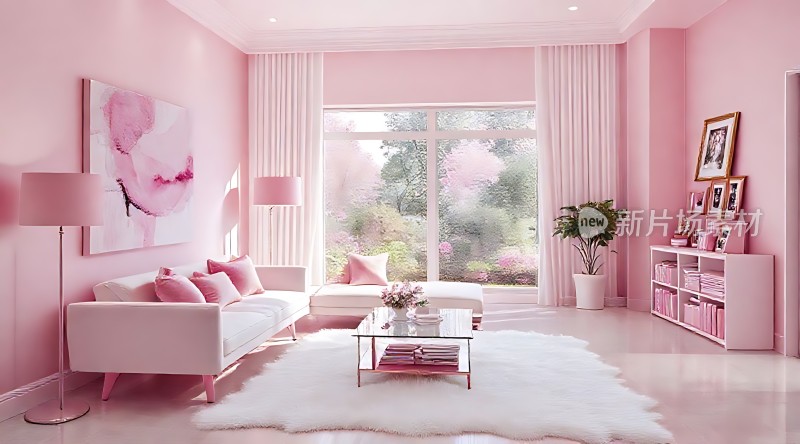 温馨粉色客厅现代简约风格舒适优雅生活空间