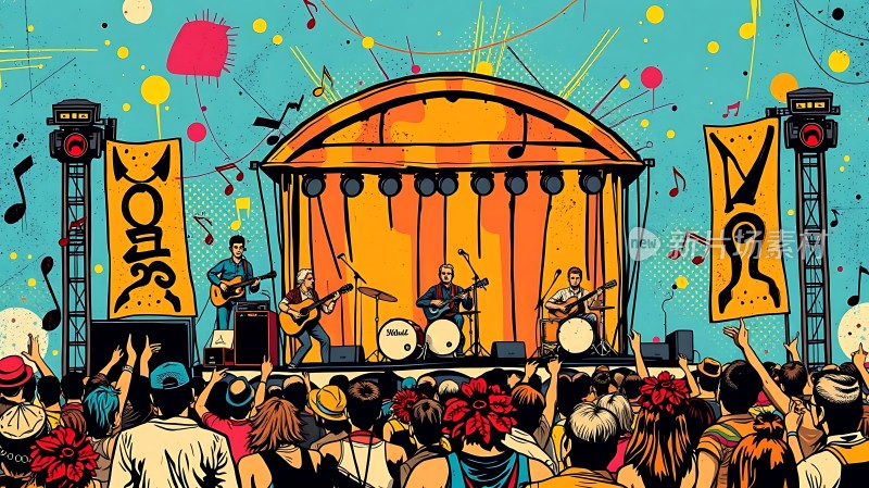 音乐节现场乐队演出观众欢呼