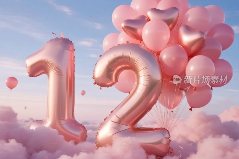 粉色数字气球云朵图