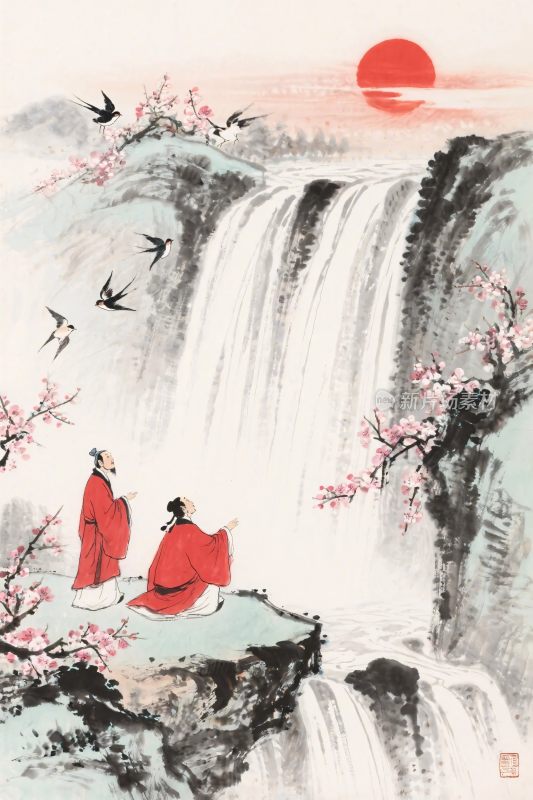 山水瀑布古风画