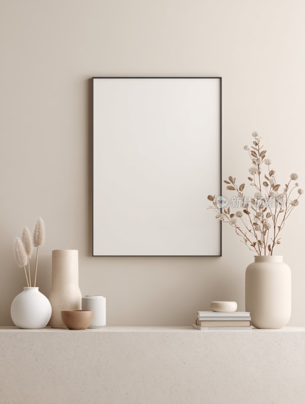 简约墙面装饰与花瓶摆件