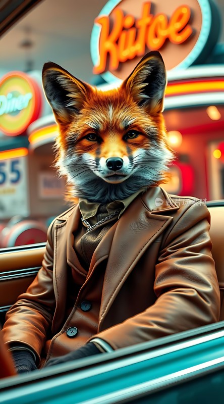 狐狸绅士在霓虹灯下驾车