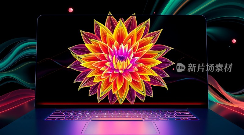 新片场素材炫彩花朵笔记本电脑