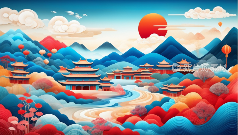 中国画山水画背景