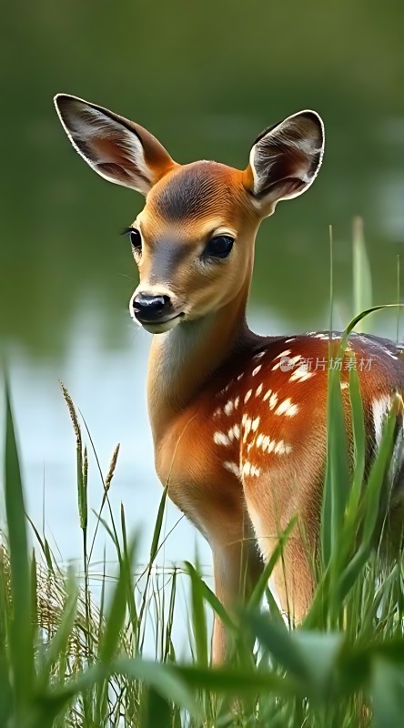 小鹿在草丛中探出头