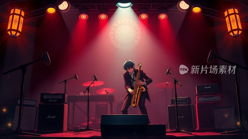 新片场素材舞台灯光下的萨克斯演奏者