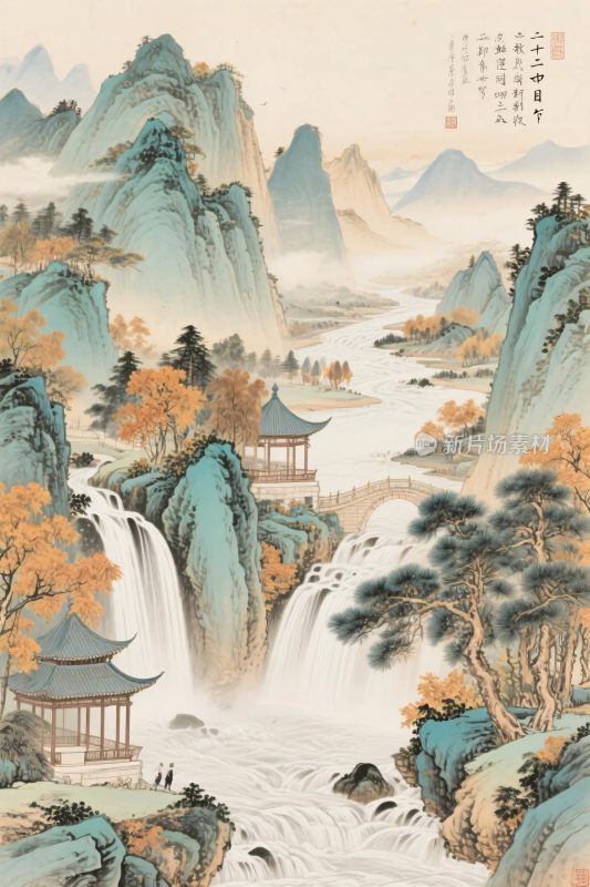 传统山水风景插画