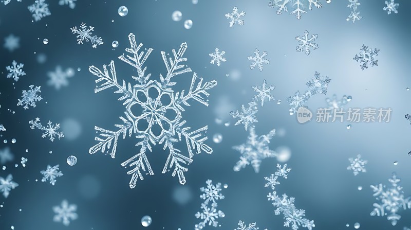冰晶雪花飘落