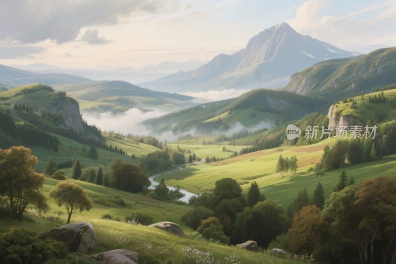 田园山水风景插画