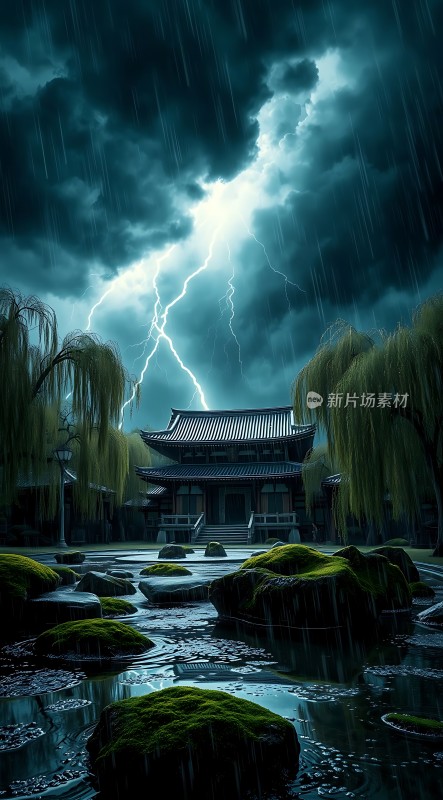 雷雨夜的古建筑