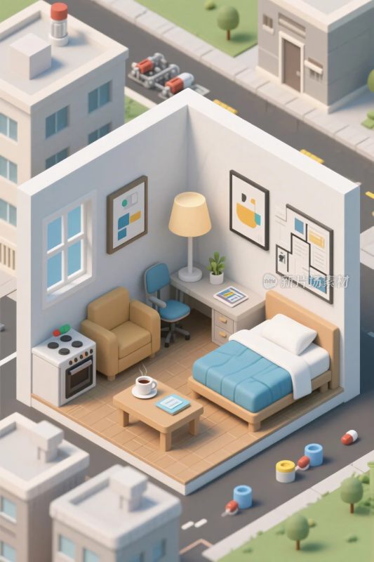 等距风格室内外场景插画