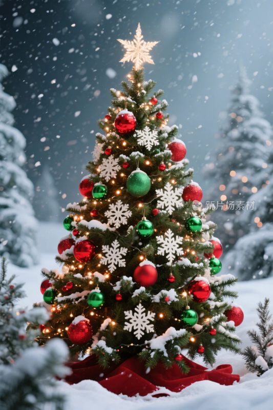 圣诞树雪景装饰