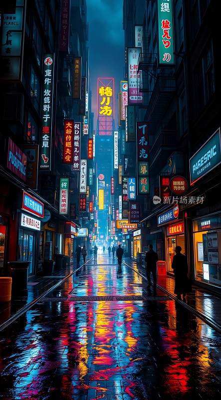 霓虹灯下的繁华街道