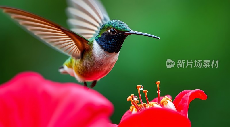 蜂鸟与红花的美丽瞬间