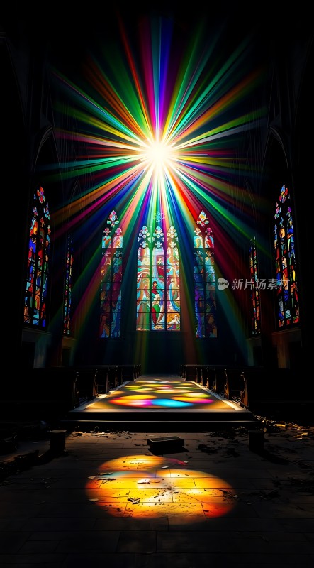 彩色阳光洒满教堂内部