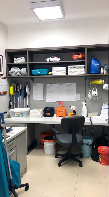 整洁明亮的工作间井然有序的工具与清洁用品