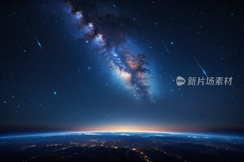 地球上方乳白色和星星的景色高清背景图片