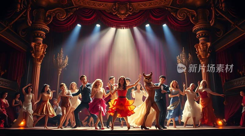 舞台上的华丽舞者与灯光效果