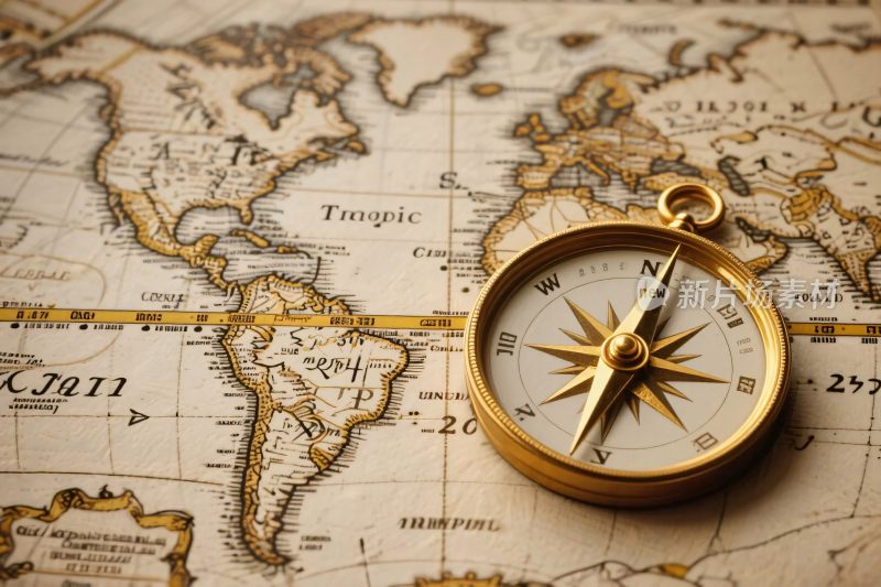 指南针与复古世界地图