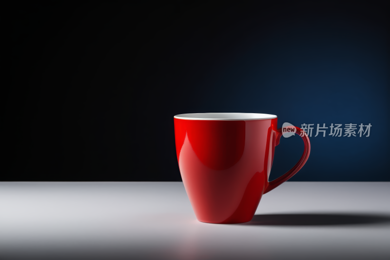 桌子上放着一个红色咖啡杯图片