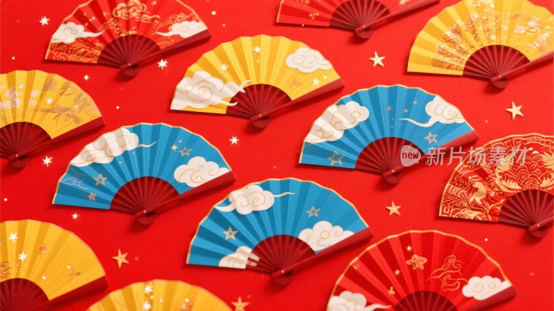 多彩折扇图案精美排列