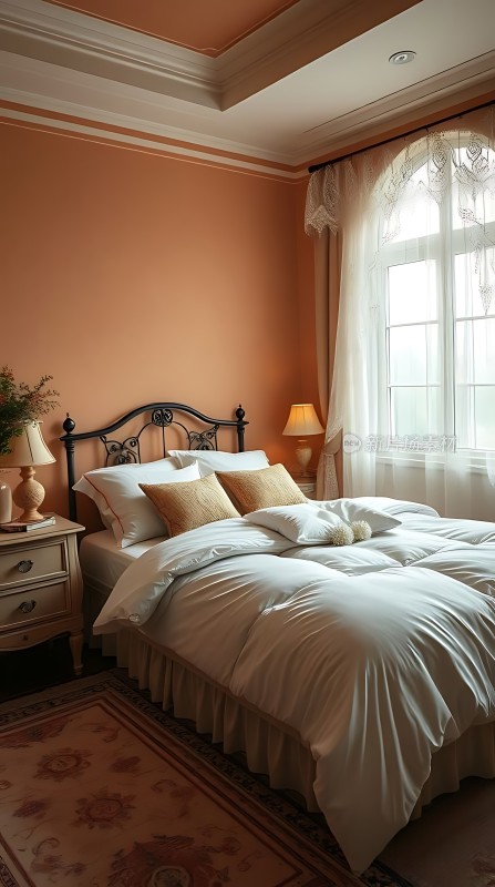 温馨卧室舒适床铺优雅装饰宁静生活