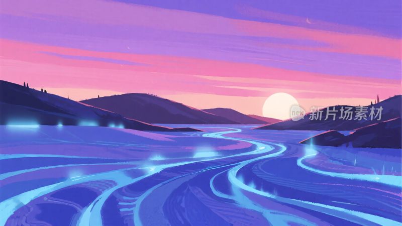 梦幻的日落山间公路景象