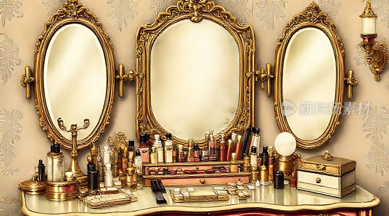 复古梳妆台上的精致化妆品