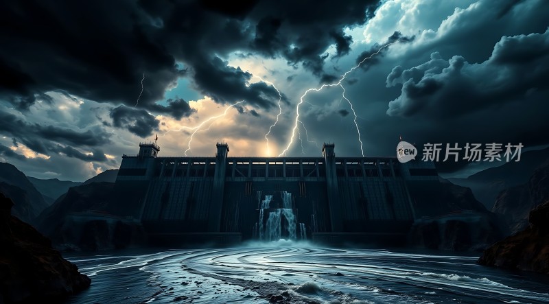 暴风雨中的巨型大坝