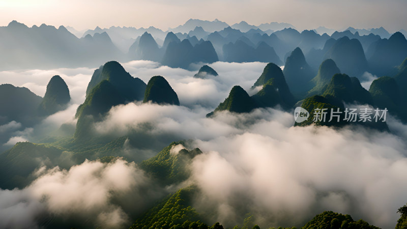 桂林山水照片山峰云海群山云雾缭绕自然风景