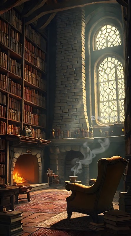 古堡书房里的温暖时光