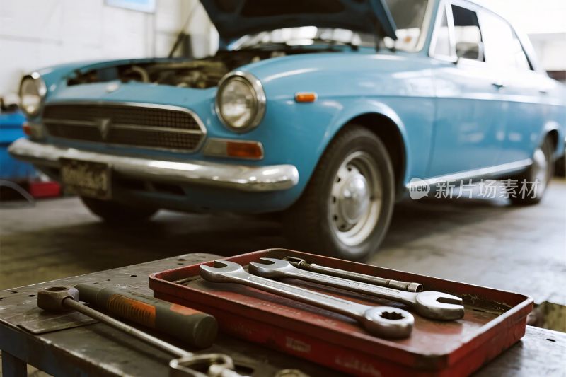 蓝色汽车维修场景